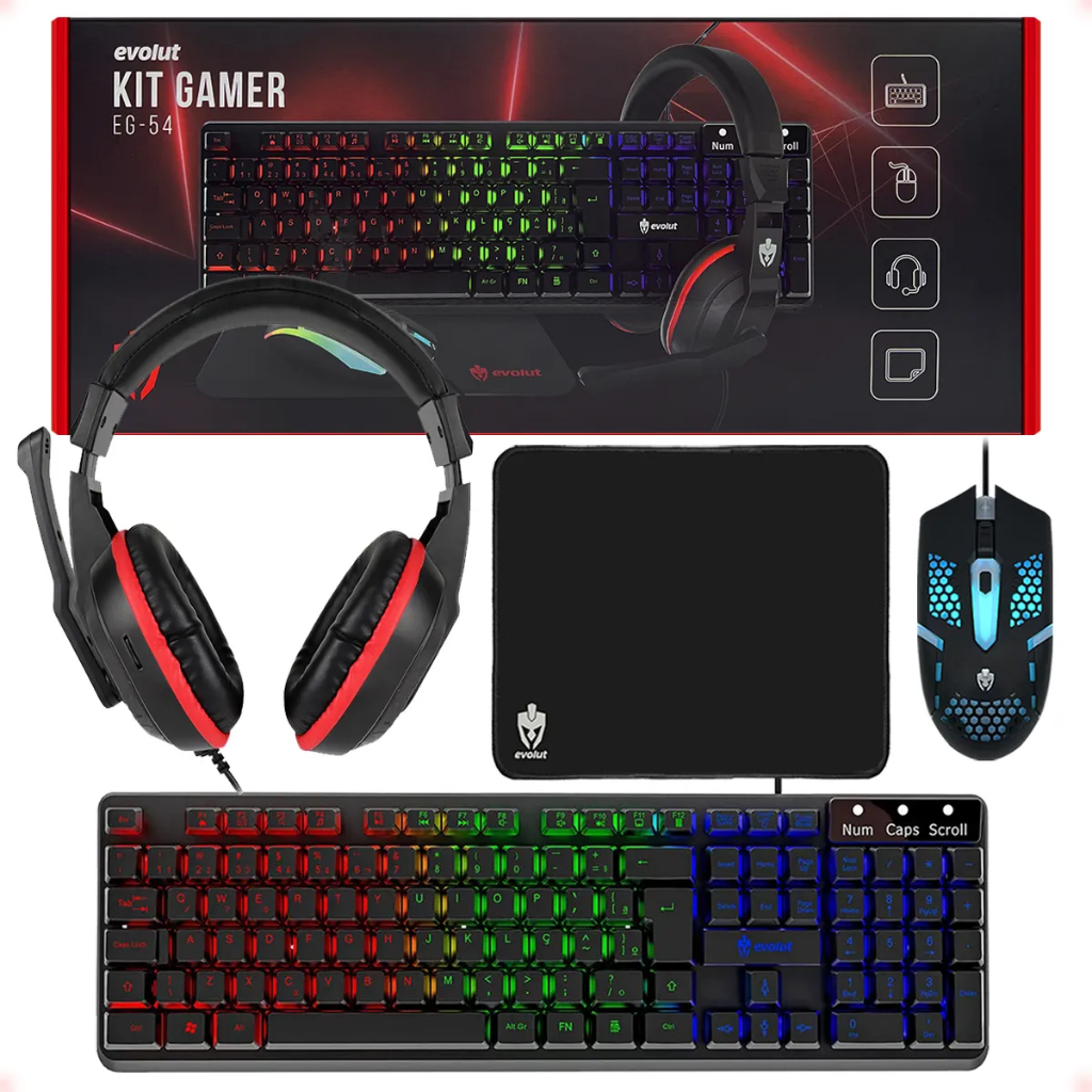 Kit Gamer 4 em 1 Evolut Eg-54 Teclado, Mouse, Headset, Mousepad ...