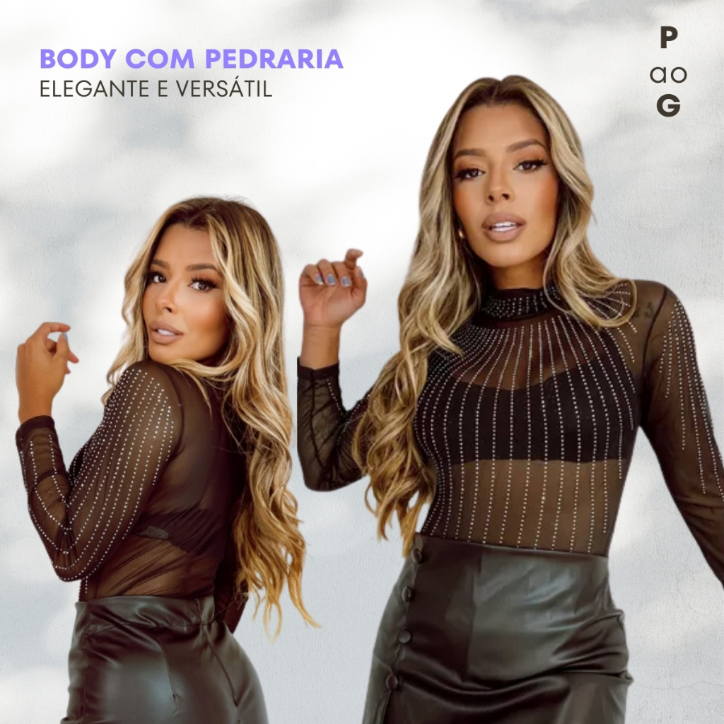 Body Bore Blusa Feminina Manga Longa Tule Brilho Gola Alta festa noite ...