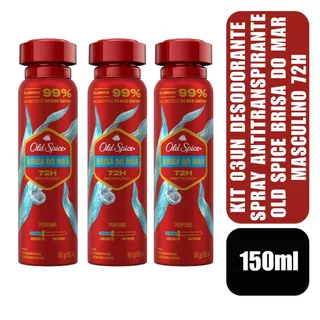 Kit 03un Desodorante Spray Antitranspirante Old Spice Brisa do Mar Masculino 72H 150ml