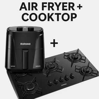 Cooktop 5 bocas Vidro Temperado + air fryer 4L - MONTE O KIT ou compre separado se preferir - Fritura Sem Óleo