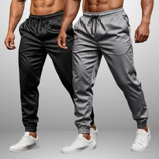 Kit 2 Calças Verão Jogger Tactel Com Elastano para Treino Esportivo Masculino e Corrida