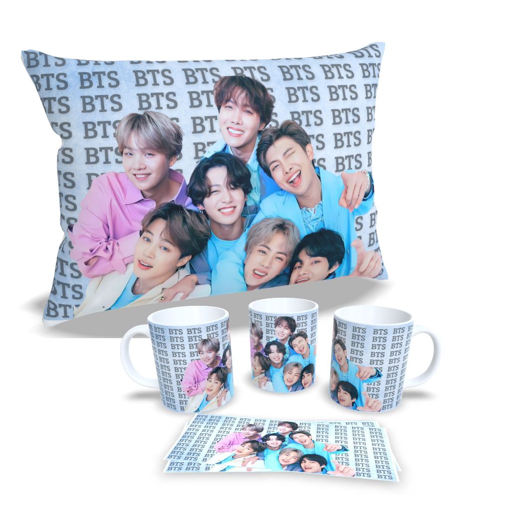 Kit Caneca + Almofada 20x30 Presente Personalizado Bts Armys K-pop