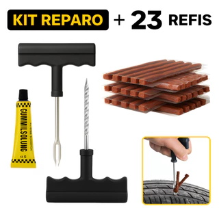 Kit Reparo Pneu Sem Camara Carro e Moto + 20 ou 10 Refil Selante Macarrão Remendo Bicicleta