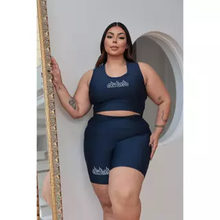 Conjunto Fitness Plus Size Academia e Yoga com Shorts Estampados Meia Coxa e Top San Diego