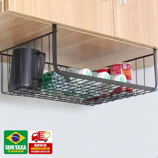 Organizador de Prateleira Metal Cesto Multiuso e Suporte Guardanapo Mesa Preto em Oferta na Shopee