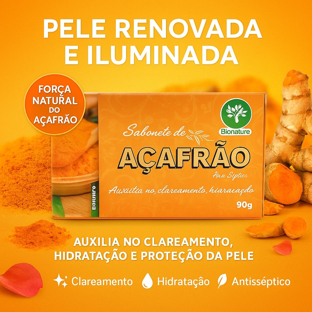 Sabonete Açafrão 90g – Clareador da Pele, Antiacne e Auxiliar contra ...