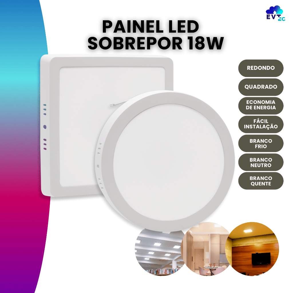Luminária Painel Plafon Led 18w Sobrepor Borda Fina Quadrado | Redondo Ip20 | Shopee Brasil