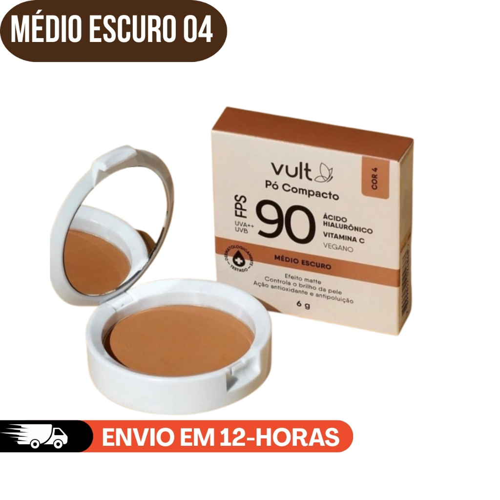 PÓ COMPACTO COM ALTA COBERTURA FPS 90 COR 4 MÉDIO ESCURO 6G – PROTEÇÃO ...