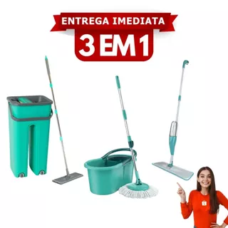 Mop Flat Spray Giratório Spin Inox Pro limp Magico Fit Refil