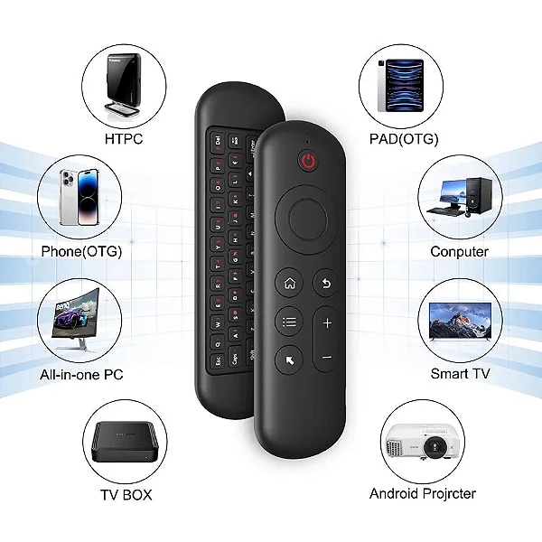 Controle Remoto LE-7678 Air Mouse com Teclado Bluetooth Sem Fio Compatível com Smart TV/PC