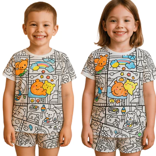 Pijama Infantil Faça Você Mesmo  Roupa Para Colorir Pintada À Mão Dormir Em Casa/ Pijama Infantil Criança Colorir em Oferta na Shopee