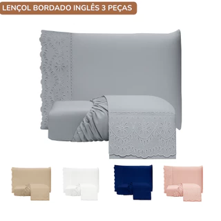 Jogo de Lençol 3 Peças Casal Padrão/Queen Size 400 Fios Com Elástico Extra Macio Lese Bordado Inglês em Oferta na Shopee