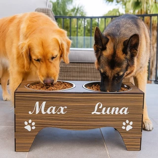 Comedouro Elevado Pet Duplo + Tigelas Inox G Com TAMPAS