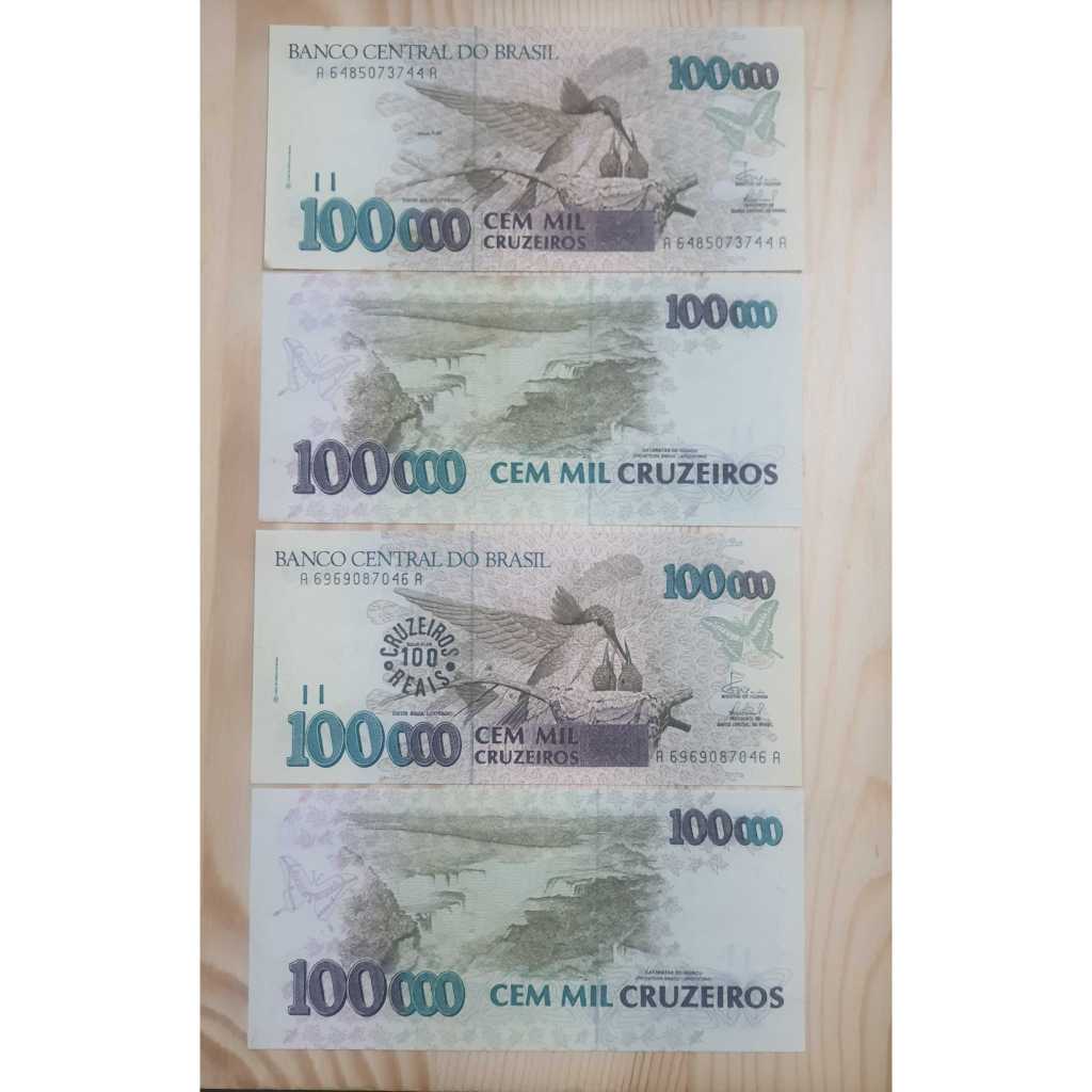 Set de duas Cédulas 100 mil cruzeiros 1993 com e sem carimbo - Flor de ...