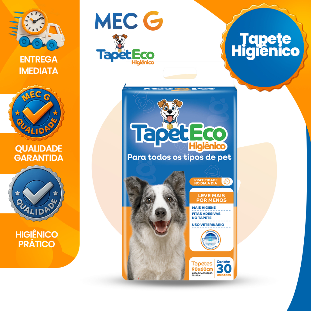 Tapete Higiênico Pet 90x60 Para Cachorro Alta Absorção Adesivo 30 Unidades TapetEco Envio Imediato