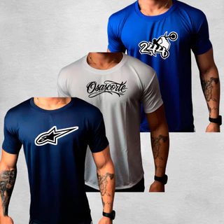 Kit 3 Camisa Camiseta MOTOQUEIRO Masculina para Esporte – Tecido DryFit Furadinho com Modelagem Slim