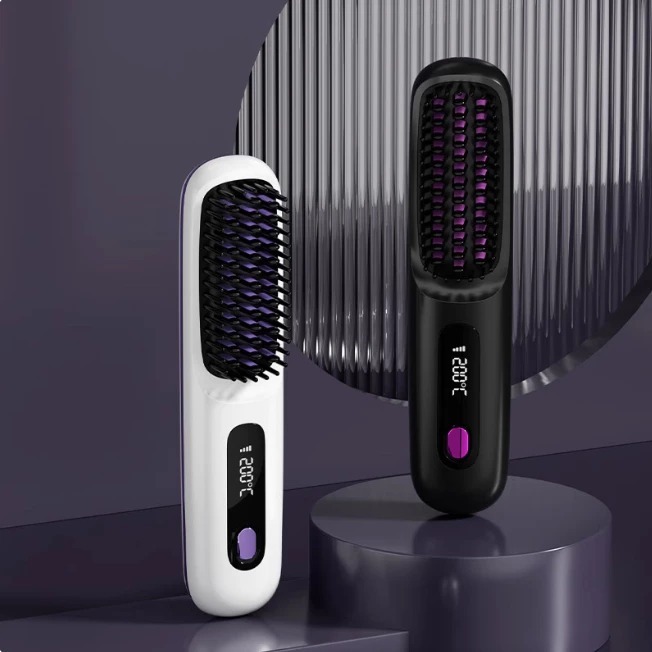 Escova Alisadora Sem Fio com Display Digital – Recarregável, Portátil e ...