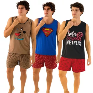 Pijama Adulto Masculino Regata / Super Heróis / Roupa de Dormir / Pijama Masculino em Oferta na Shopee