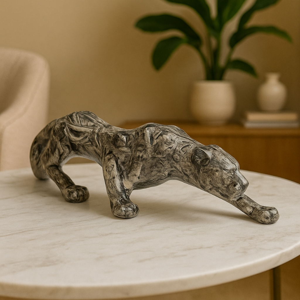 Pantera Decoração Escultura Cerâmica Leopardo Estatua Enfeite ...