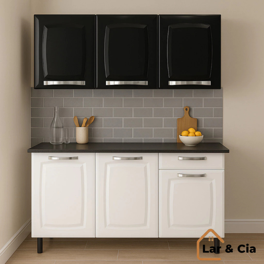 Balcão Cozinha 3 Portas 4 Gavetas - Aço Branco E Preto Com Pés Reguláveis