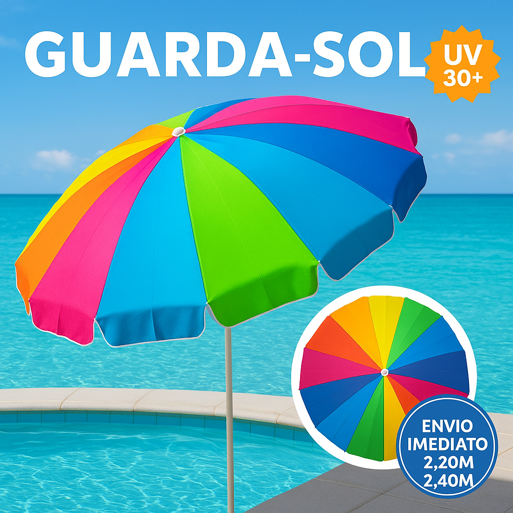 Guarda-Sol Colorido Praia Piscina Jardim 2,20m 2,40m Proteção Solar UV ...
