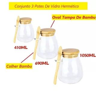 OFERTA Potes De Vidro Hermético 230ML 410ML 690ML 1050ML Oval Tampa E Colher Bambu Para Organização em Oferta na Shopee