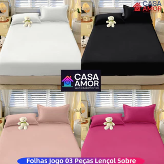 Jogo de lençol Liso com elástico e fronha 02 ou 03 peças Não Desbota SOLTEIRO/ CASAL /QUEEN  Alta qualidade Micropercal em Oferta na Shopee