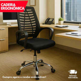 Cadeira Ergonômica Cor Preto Tela Mesh Estações de Trabalho e Escritórios Administrativos