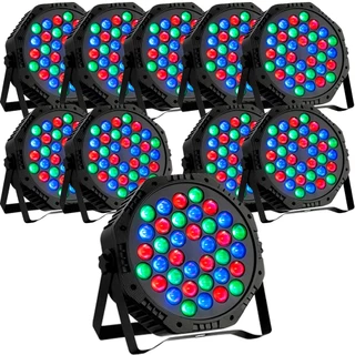 Kit 10 Canhao Refletor Par 64 36 Leds Rgbw Slim Digital + Controle Remoto Multifuncional