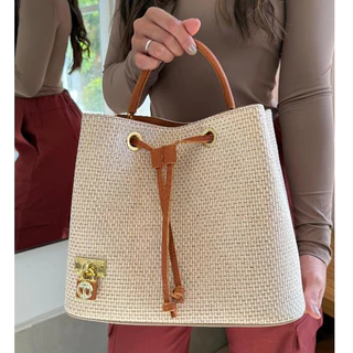 Bolsa Feminina Alça Lateral e Mão Moda Praia Viagem Palha Piscina Bag Sacola Co Repartição Luxo