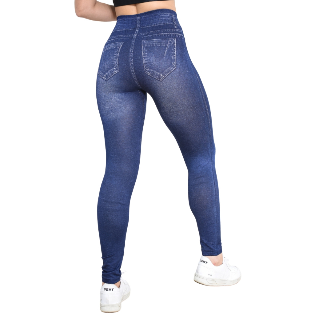 Legging Jeans Feminina Com Bolso fake Atrás leg fake imita jeans
