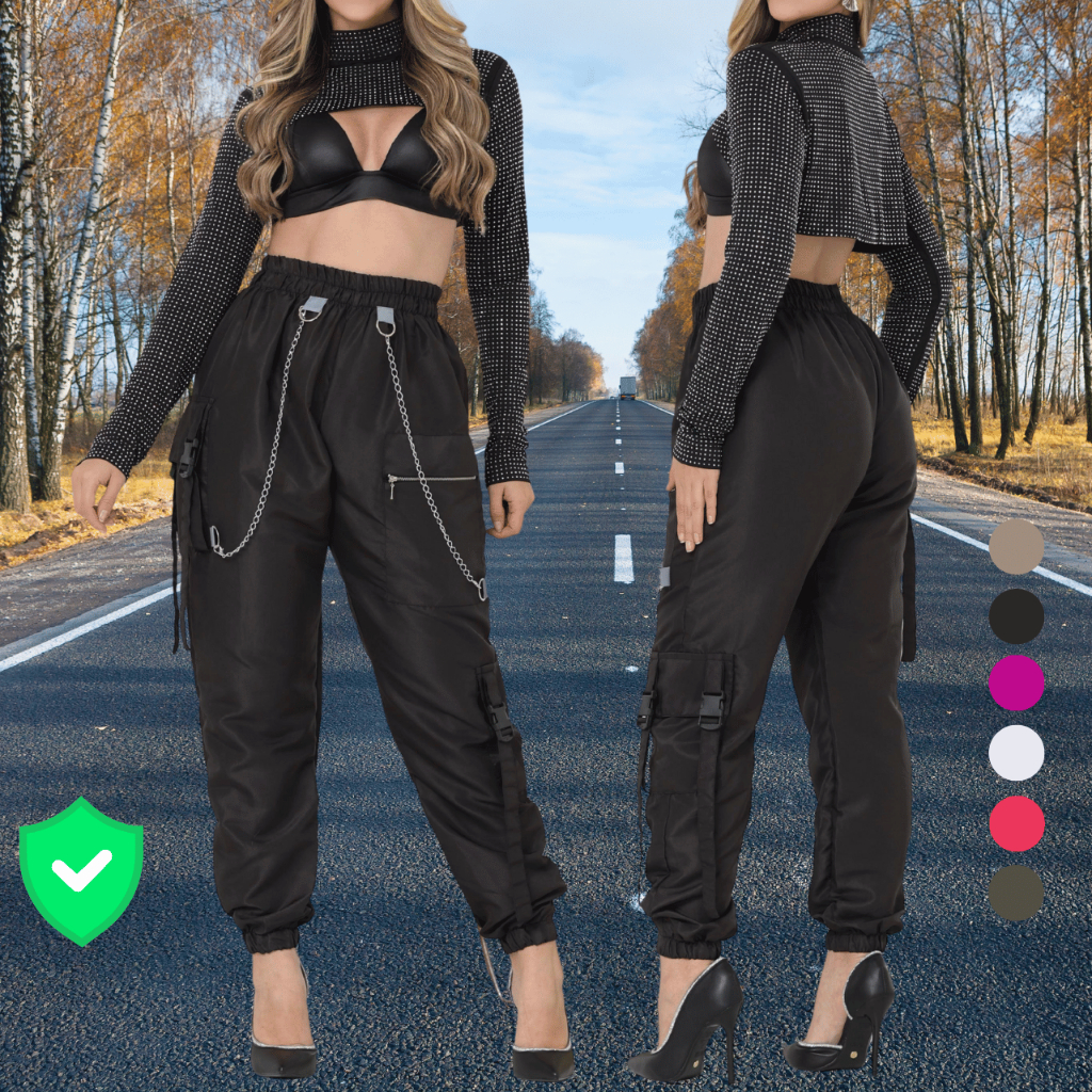 calça em tactel gringa cargo jogger track pants Look Festival Y2K