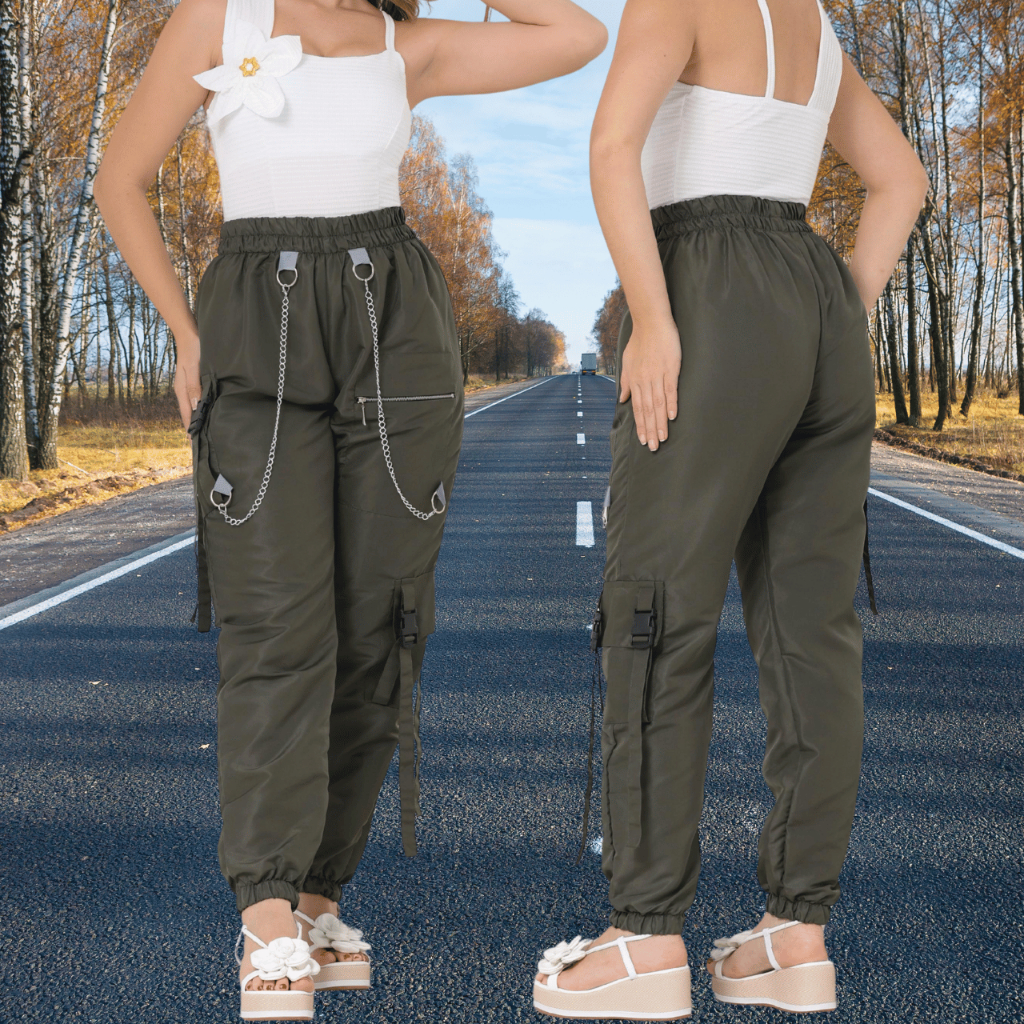 calça em tactel gringa cargo jogger track pants Look Festival Y2K