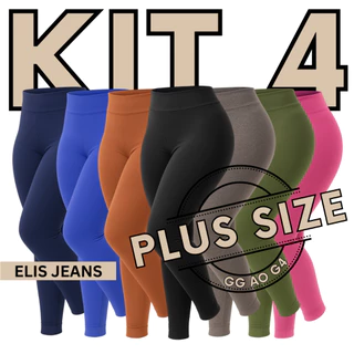 Kit 4 Calças Legging Plus Size Fitness Feminina Cintura Alta Leg Suplex Academia Zero Transparência em Oferta na Shopee
