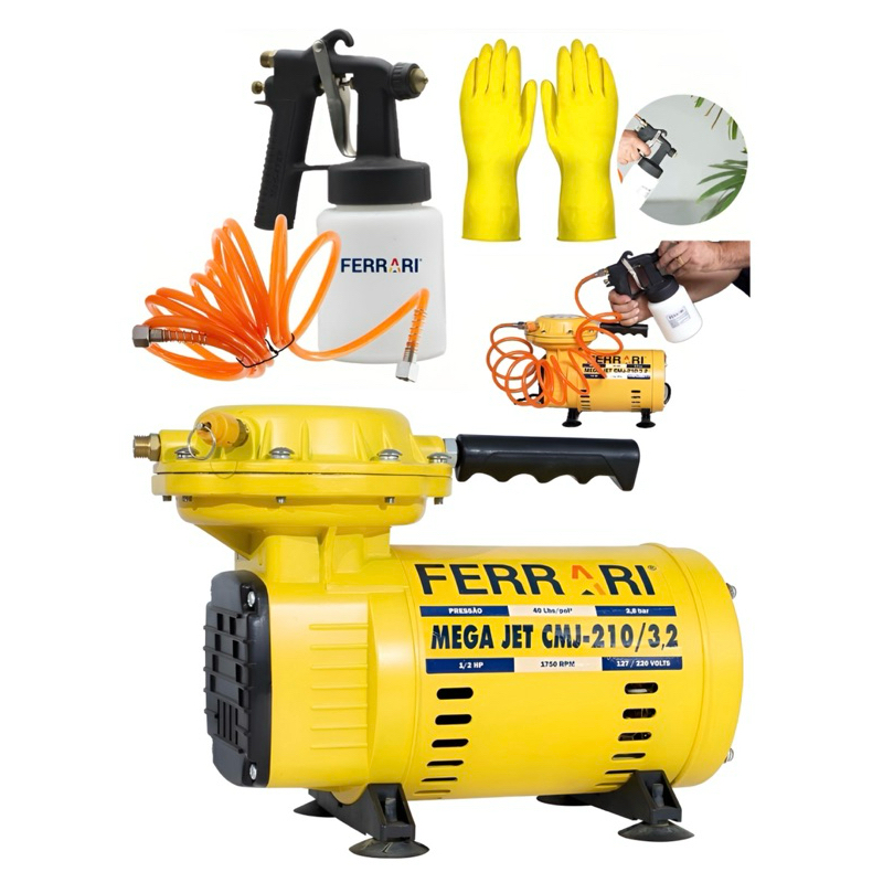 Compressor De Ar Ferrari Mega Jet Bivolt Multiuso + Completo Amarelo 60 ...