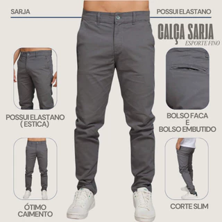 Calça Sarja Masculina com Lycra Elastano Bolso Faca e Bolso Embutido Casual Trabalho Confortável Tamanhos 36 ao 48