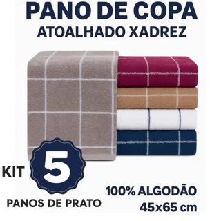 Kit Pano Prato Copa Atoalhado Xadrez 100% Algodão Colorido Vintage Chef 01 02 03 e 05 Unidades