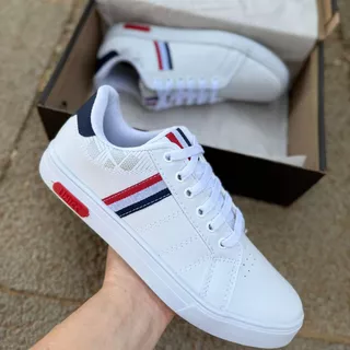 Sapatênis masculino Tênis branco e preto Sapato casual couro sintético leve confortável