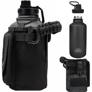 Garrafa Térmica De água 1.9 Litro Aço Inoxidável Com Alça Paracord Bolsa de Armazenamento