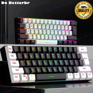 Teclado para jogos com fio 61-Key RGB Backlight Mini Compact USB-C Cabo de alimentação plugável
