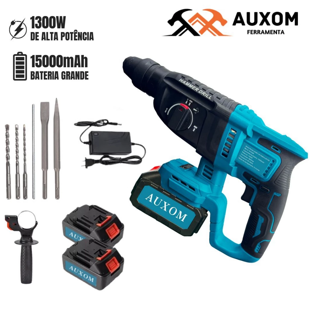 AUXOM Martelete Rotativo Rompedor Furadeira profissional 2 Baterias 48v