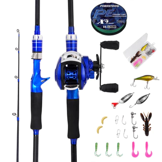 Kit Vara de Pesca Carretilha de Pesca 17+1 Rolamentos e Iscas Artificiais