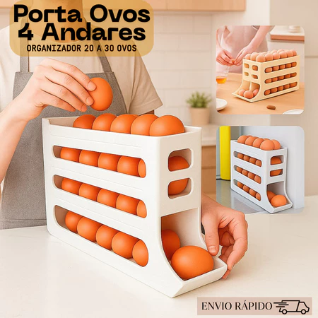 Porta Ovos 4 Andares Rolante em Plástico para Geladeira Organizador 20 a 30 Ovos