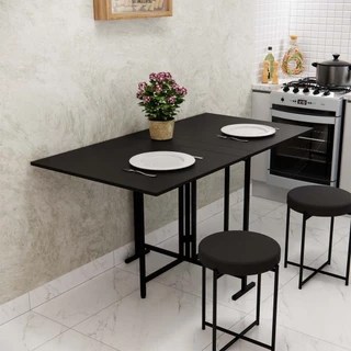 Mesa de jantar dobrável industrial 6 lugares compacta articulada retangular com base de aço para apartamento cozinha