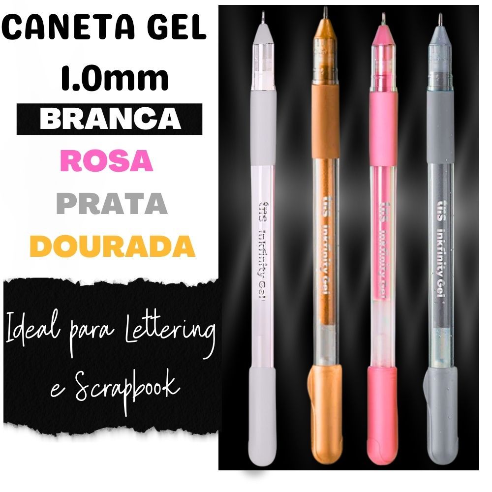 Kit Caneta Gel Branca Tris Inkfinity 1.0mm | Papel Preto