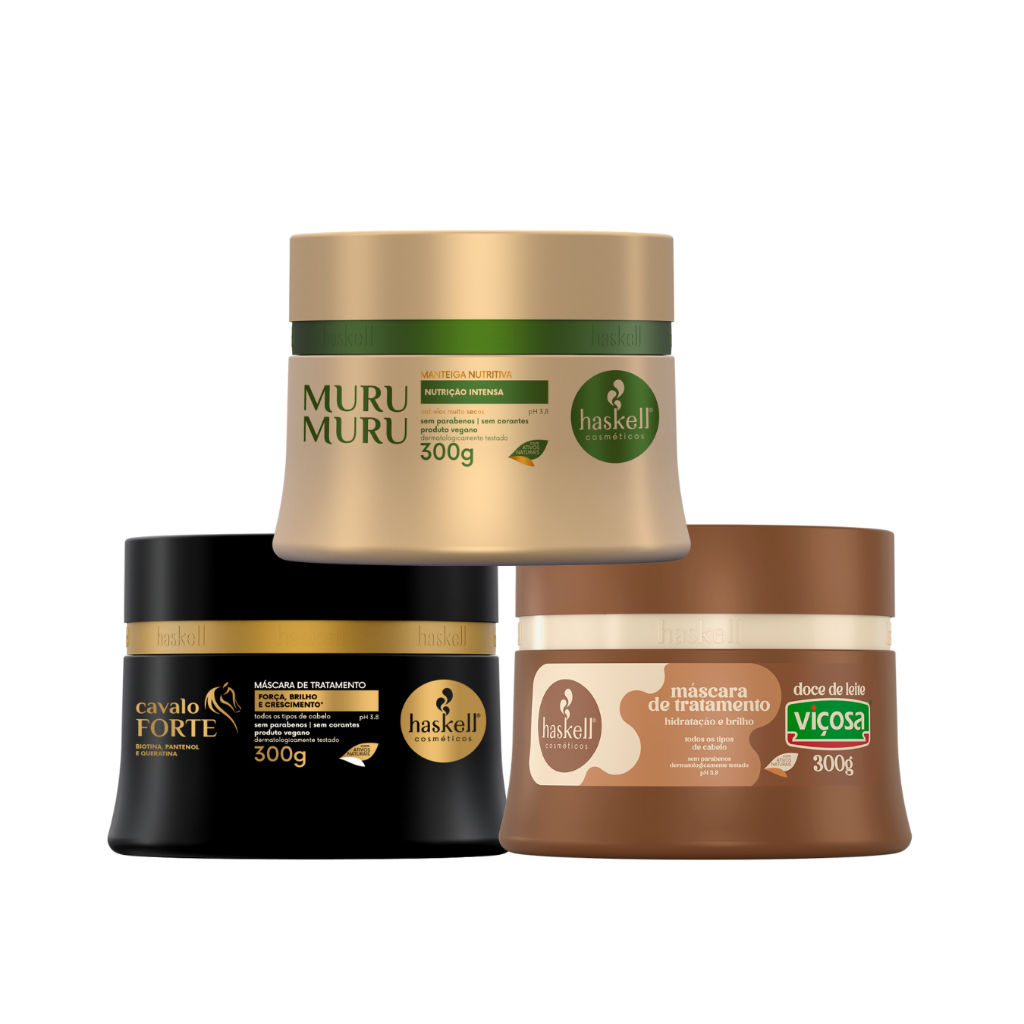 Máscara Cavalo Forte, Murumuru e Doce de Leite 300g Haskell Kit