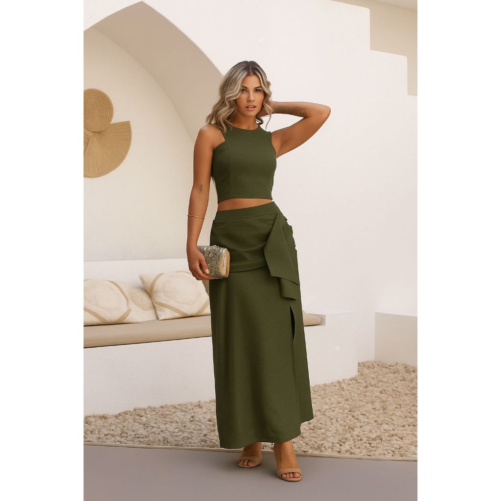 CONJUNTO SAIA LONGA FENDA E CROPPED GEIZA Shopee Brasil