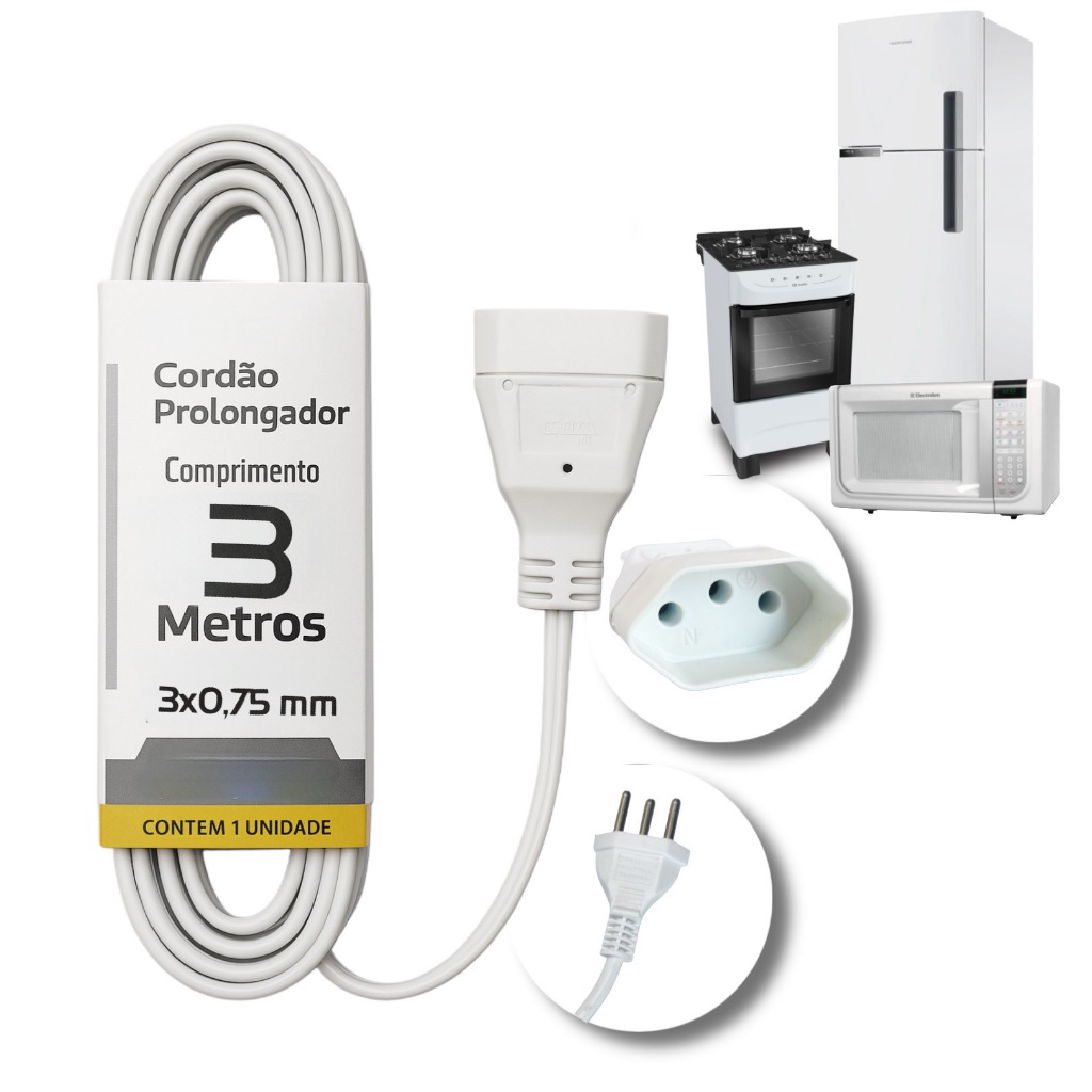 Cordão Prolongador Tripolar 3m bivolt 10A