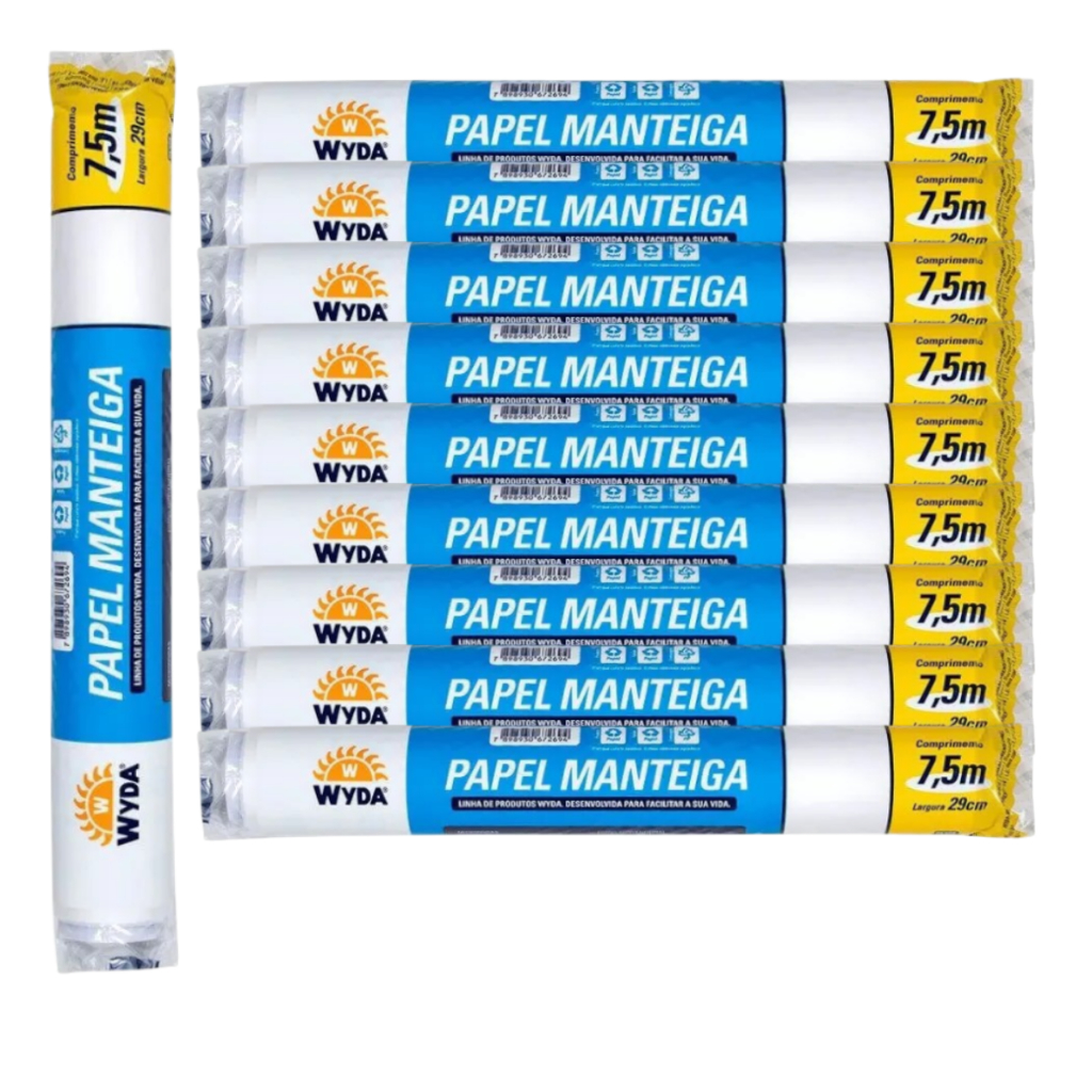 Kit Com 10 Rolo Papel Manteiga Com 7,5m x 29cm Wyda Para Freezer Assar ...