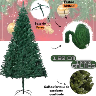 Árvore de natal 1000 galhos 180cm pinheiro verde tradicional cheia modelo canadense PREMIUM